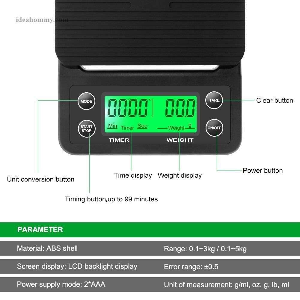Portable Electronic LCD Coffee Scale with Timer
