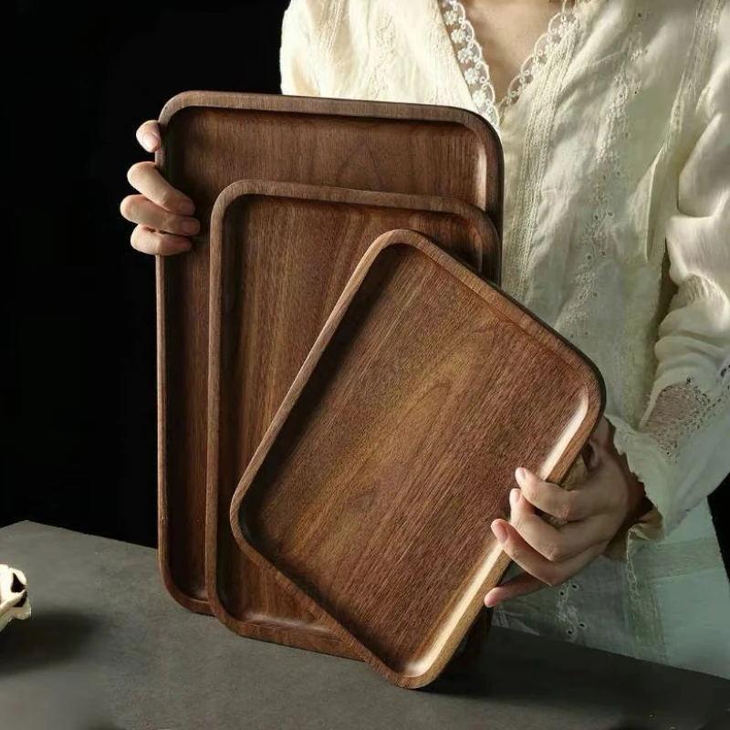 North American Black Walnut Wood Tray Household Wooden Tea Tray Put Cups Wooden Plate Coffee Dessert Storage Dinner Plate