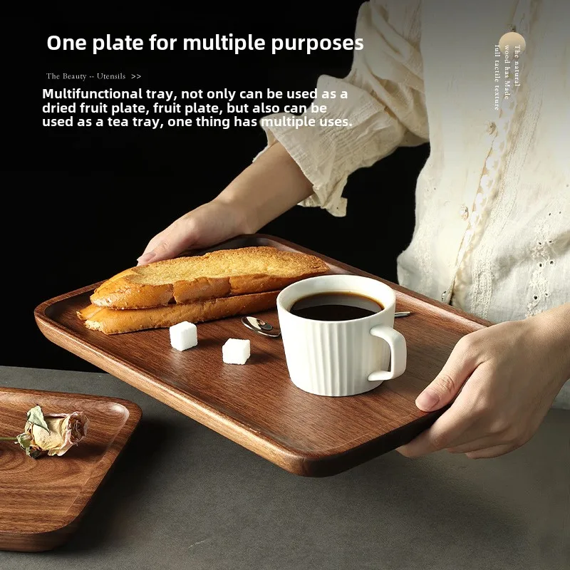 North American Black Walnut Wood Tray Household Wooden Tea Tray Put Cups Wooden Plate Coffee Dessert Storage Dinner Plate