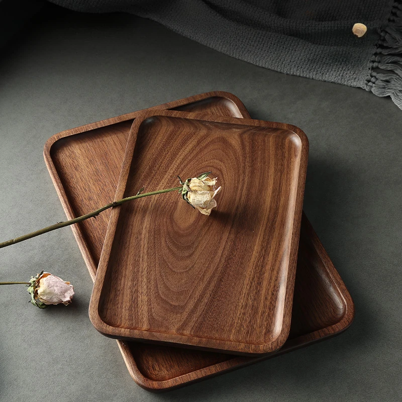 North American Black Walnut Wood Tray Household Wooden Tea Tray Put Cups Wooden Plate Coffee Dessert Storage Dinner Plate