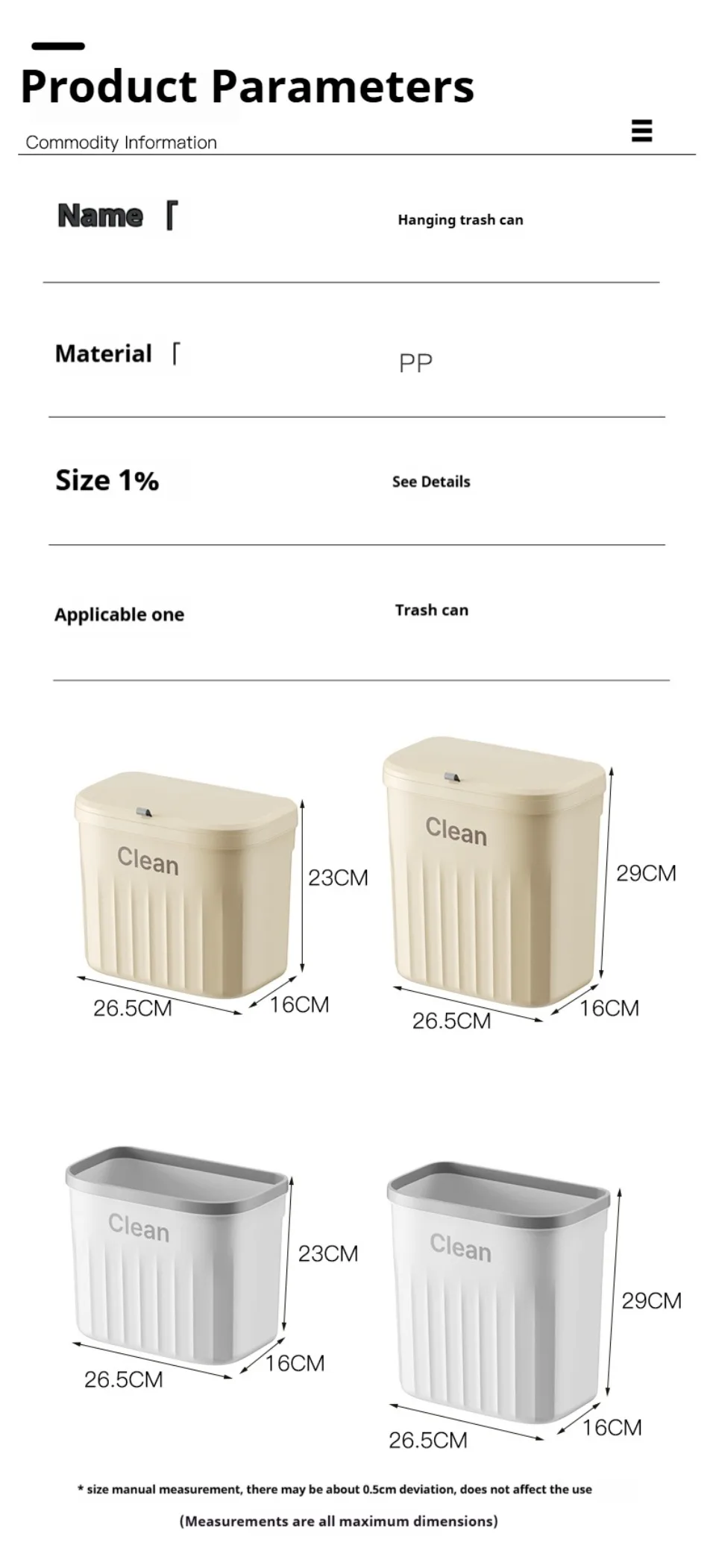 Trash Can Kitchen Wall Mounted Hanging Trash Can With Lid Garbage Can for Cabinet Under Sink Waste Garbage Compost Bin 8.5/12L