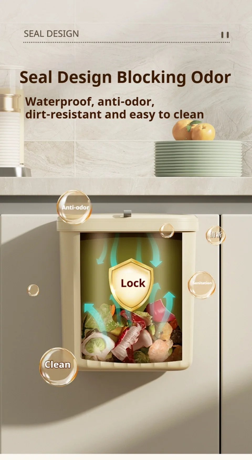 Trash Can Kitchen Wall Mounted Hanging Trash Can With Lid Garbage Can for Cabinet Under Sink Waste Garbage Compost Bin 8.5/12L