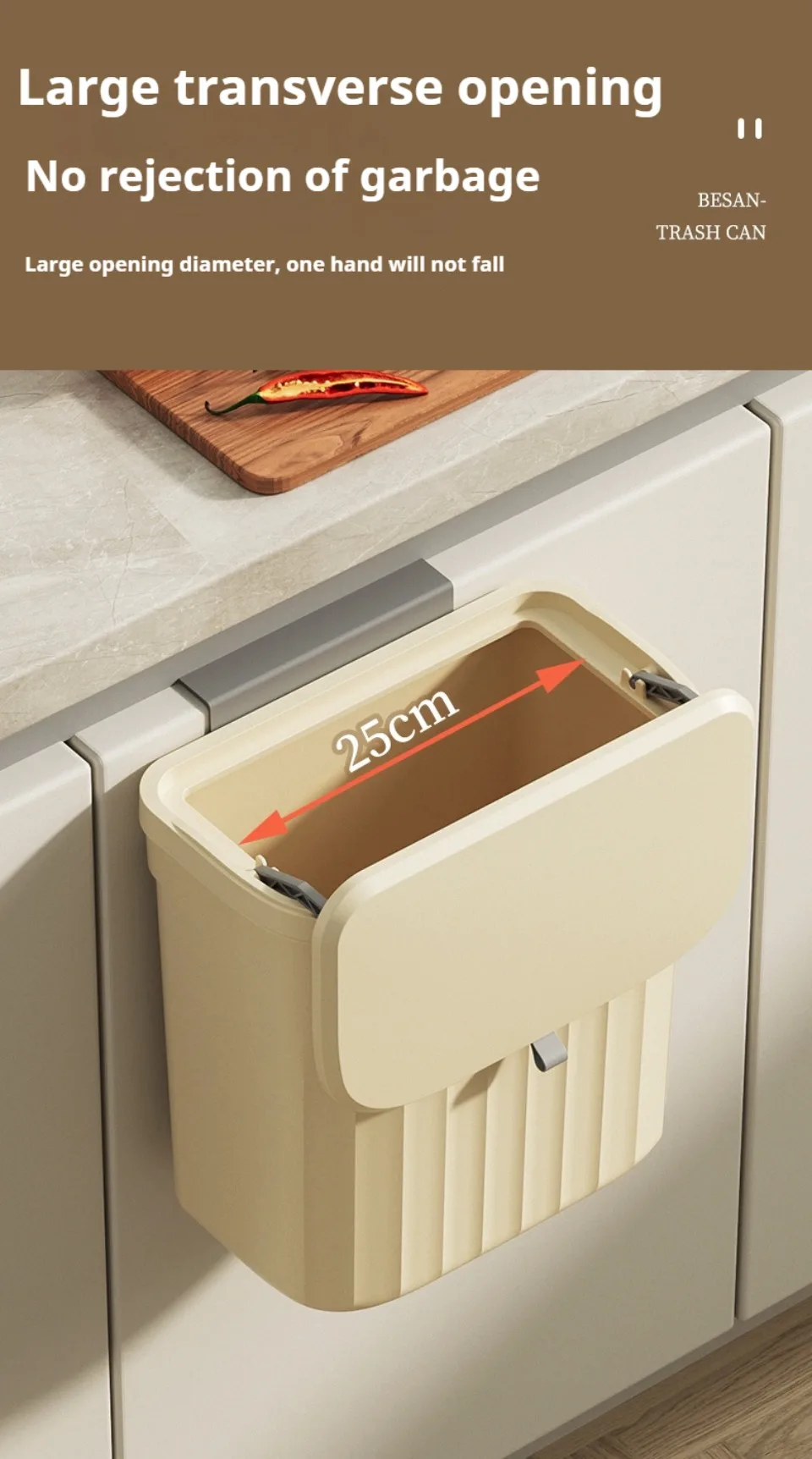 Trash Can Kitchen Wall Mounted Hanging Trash Can With Lid Garbage Can for Cabinet Under Sink Waste Garbage Compost Bin 8.5/12L