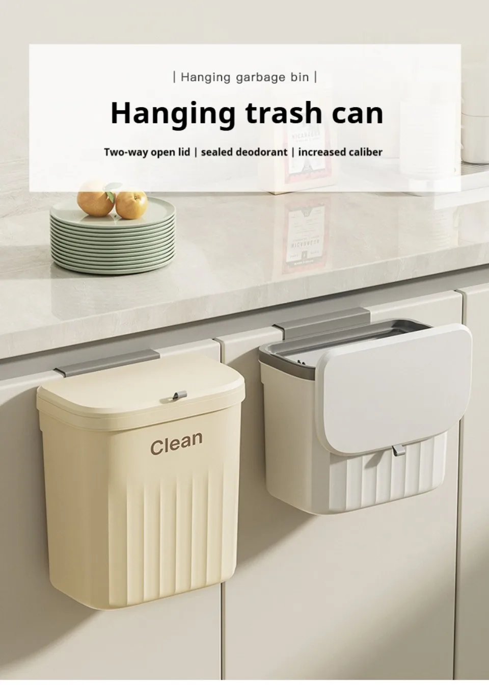 Trash Can Kitchen Wall Mounted Hanging Trash Can With Lid Garbage Can for Cabinet Under Sink Waste Garbage Compost Bin 8.5/12L