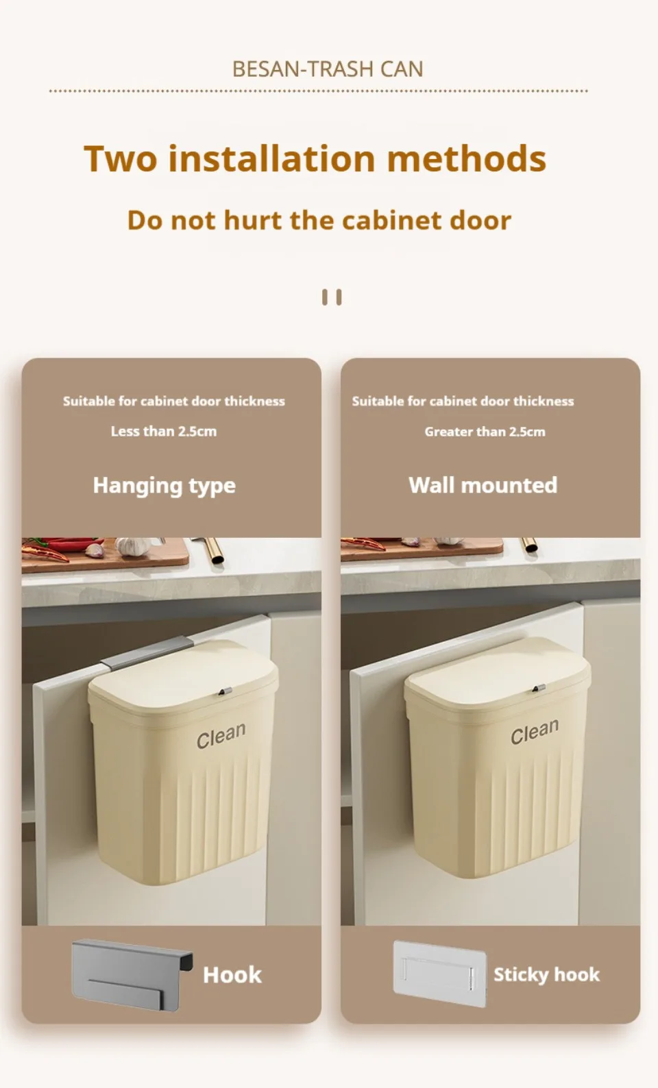 Trash Can Kitchen Wall Mounted Hanging Trash Can With Lid Garbage Can for Cabinet Under Sink Waste Garbage Compost Bin 8.5/12L