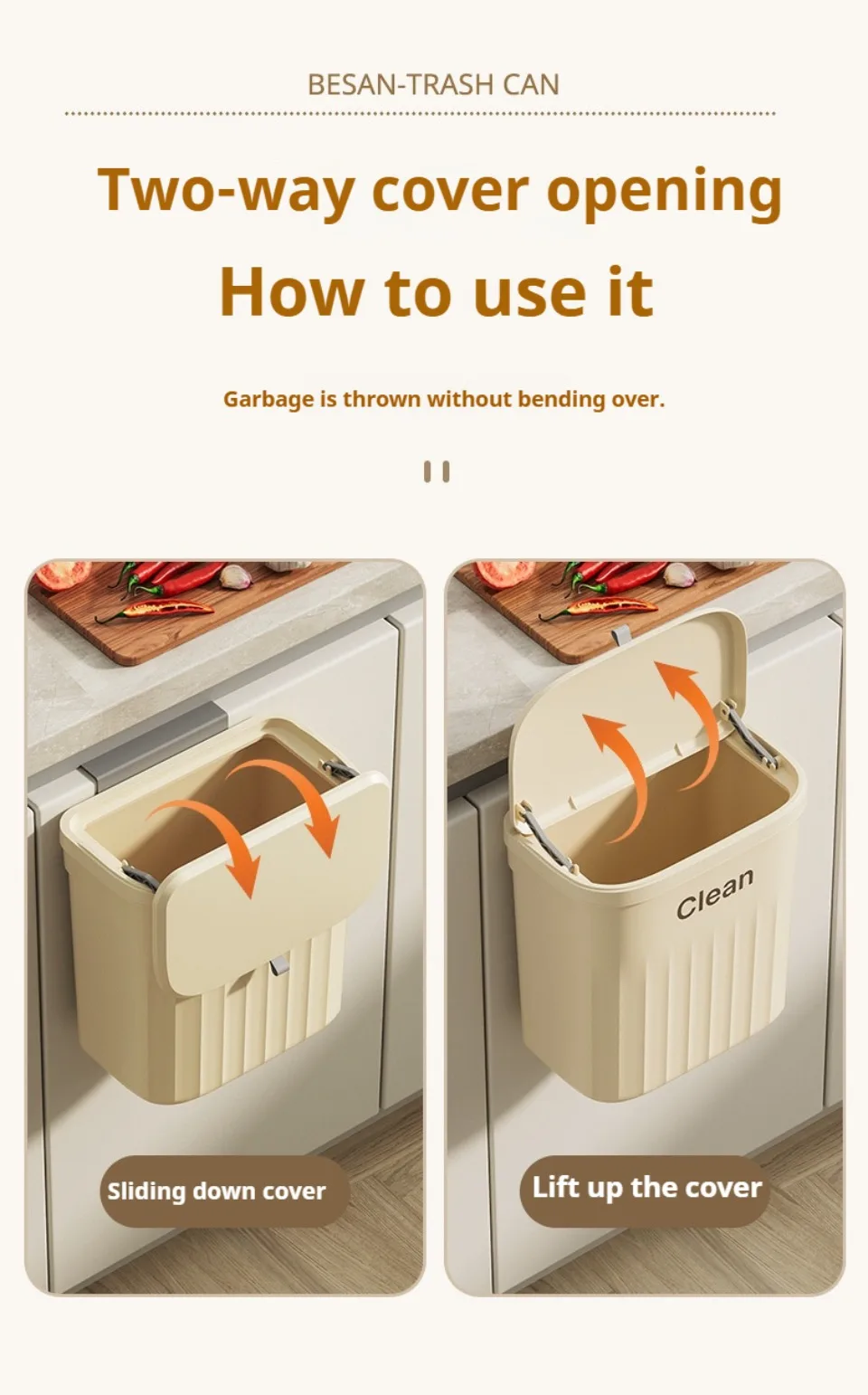 Trash Can Kitchen Wall Mounted Hanging Trash Can With Lid Garbage Can for Cabinet Under Sink Waste Garbage Compost Bin 8.5/12L