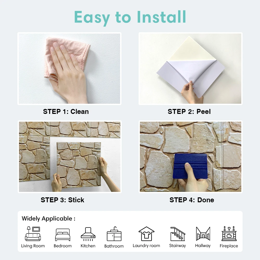 3D Tile Stickers, 3D Faux Stone Textures, Matte, 30cm x 30cm, Water and Mold Resistant, for Living Room, Kitchen Wall Update 3D Tile Stickers, 3D Faux Stone Textures, Matte, 30cm x 30cm, Water and Mold Resistant, for Living Room, Kitchen Wall Update