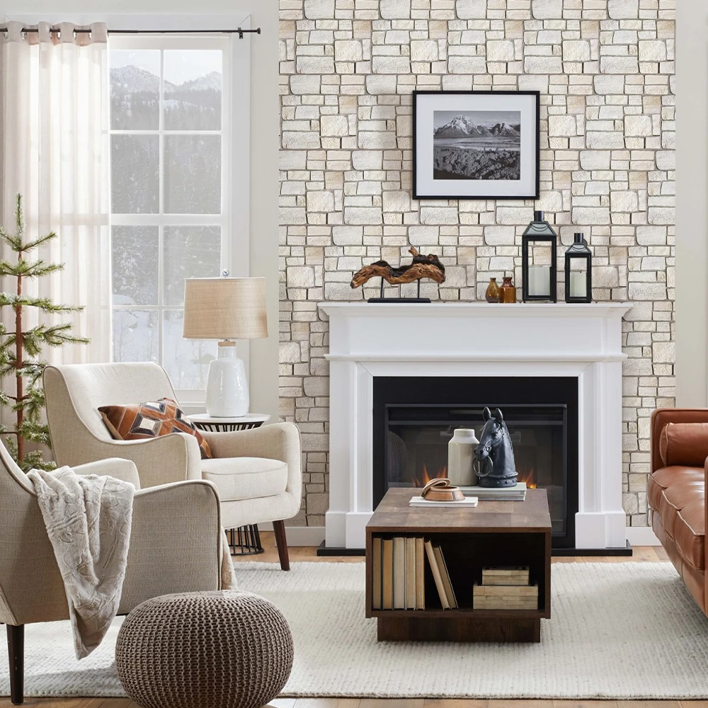 3D Tile Stickers, 3D Faux Stone Textures, Matte, 30cm x 30cm, Water and Mold Resistant, for Living Room, Kitchen Wall Update