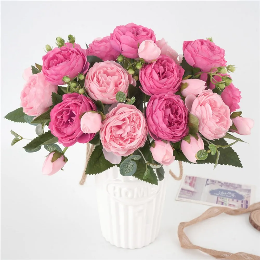 1PC 30CM Fake Roses Silk Peony Artificial Flowers Cheap New Year's Christmas Decorations Vase Home Wedding Bridal Bouquet Indoor
