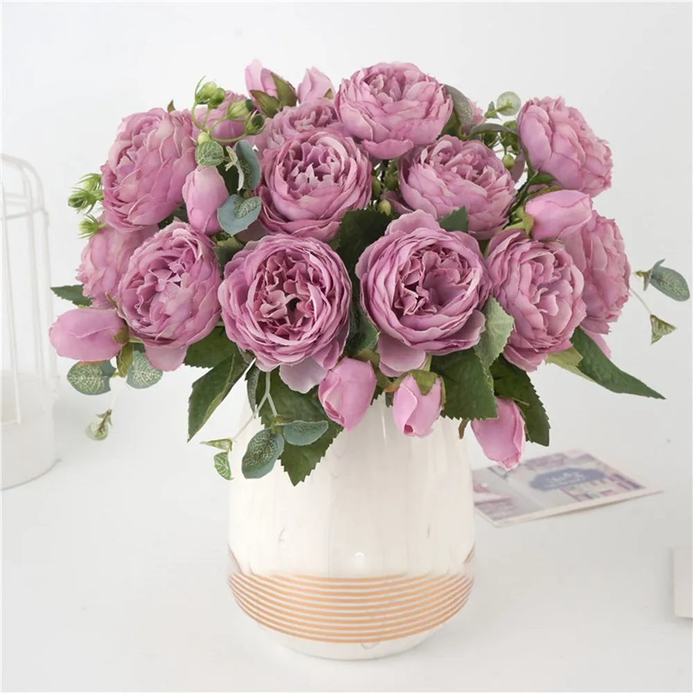 1PC 30CM Fake Roses Silk Peony Artificial Flowers Cheap New Year's Christmas Decorations Vase Home Wedding Bridal Bouquet Indoor