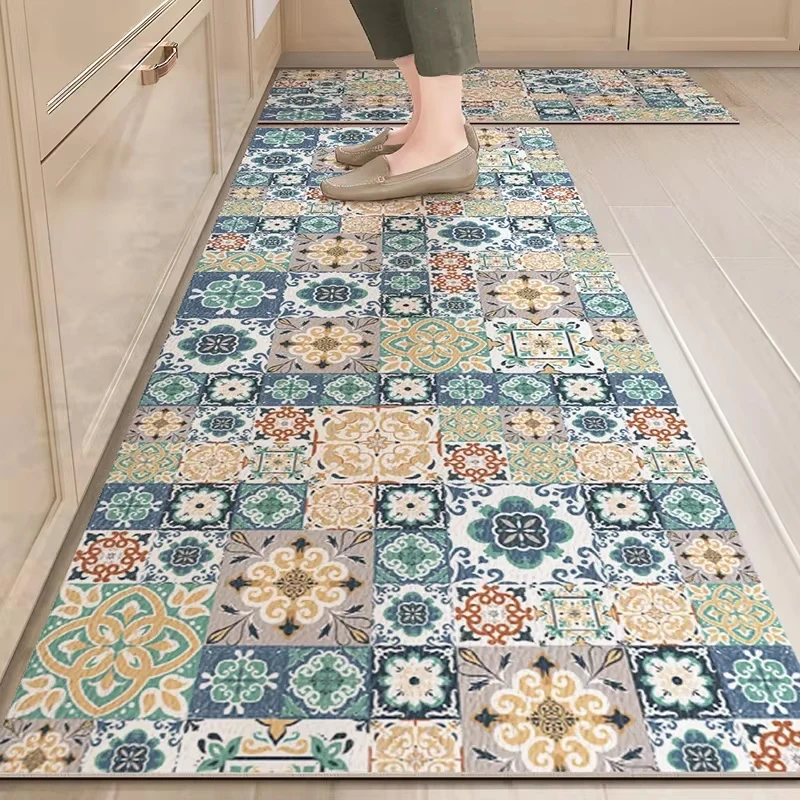 PVC Floor Mat for Kitchen Waterproof Non-slip Carpet Home Decoration Vintage Pattern Long strip Rug Oil-proof Alfombra de cocina PVC Floor Mat for Kitchen Waterproof Non-slip Carpet Home Decoration Vintage Pattern Long strip Rug Oil-proof Alfombra de cocina