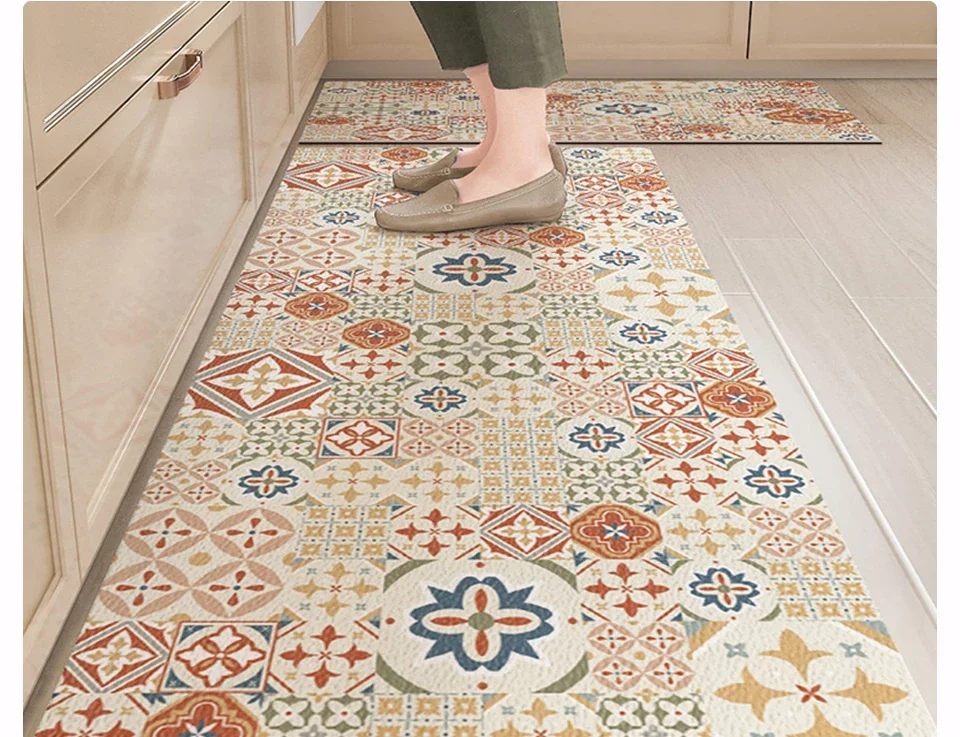 PVC Floor Mat for Kitchen Waterproof Non-slip Carpet Home Decoration Vintage Pattern Long strip Rug Oil-proof Alfombra de cocina PVC Floor Mat for Kitchen Waterproof Non-slip Carpet Home Decoration Vintage Pattern Long strip Rug Oil-proof Alfombra de cocina