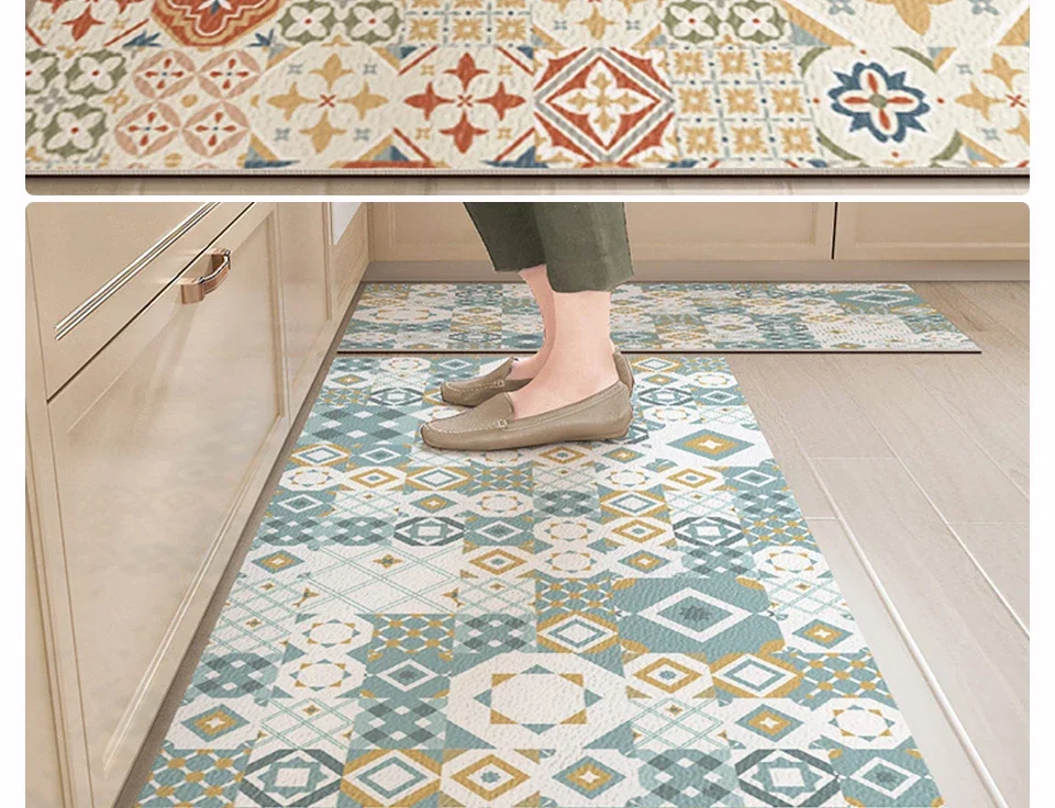 PVC Floor Mat for Kitchen Waterproof Non-slip Carpet Home Decoration Vintage Pattern Long strip Rug Oil-proof Alfombra de cocina PVC Floor Mat for Kitchen Waterproof Non-slip Carpet Home Decoration Vintage Pattern Long strip Rug Oil-proof Alfombra de cocina