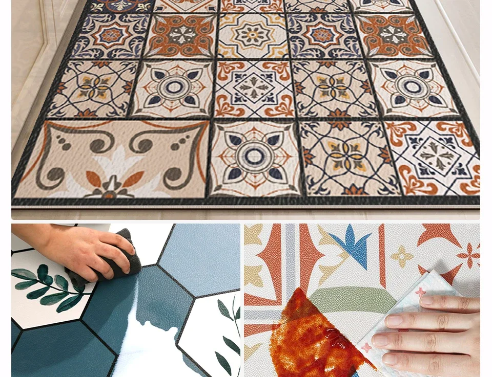 PVC Floor Mat for Kitchen Waterproof Non-slip Carpet Home Decoration Vintage Pattern Long strip Rug Oil-proof Alfombra de cocina PVC Floor Mat for Kitchen Waterproof Non-slip Carpet Home Decoration Vintage Pattern Long strip Rug Oil-proof Alfombra de cocina