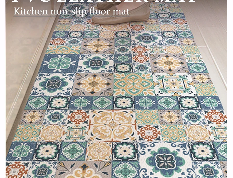 PVC Floor Mat for Kitchen Waterproof Non-slip Carpet Home Decoration Vintage Pattern Long strip Rug Oil-proof Alfombra de cocina PVC Floor Mat for Kitchen Waterproof Non-slip Carpet Home Decoration Vintage Pattern Long strip Rug Oil-proof Alfombra de cocina
