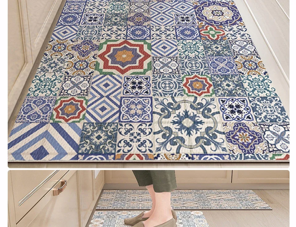 PVC Floor Mat for Kitchen Waterproof Non-slip Carpet Home Decoration Vintage Pattern Long strip Rug Oil-proof Alfombra de cocina PVC Floor Mat for Kitchen Waterproof Non-slip Carpet Home Decoration Vintage Pattern Long strip Rug Oil-proof Alfombra de cocina