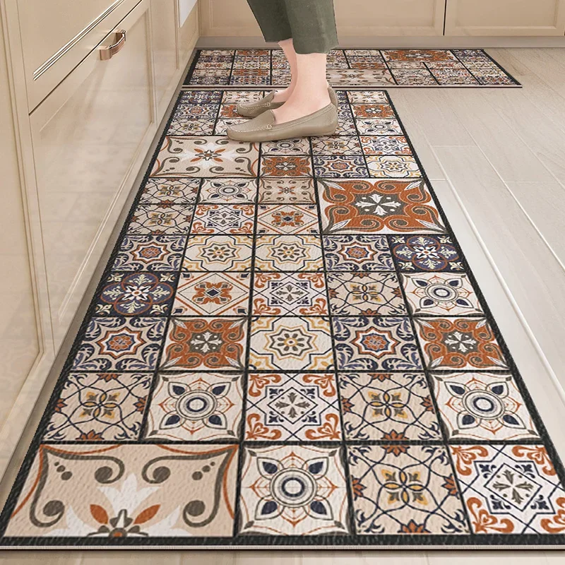 PVC Floor Mat for Kitchen Waterproof Non-slip Carpet Home Decoration Vintage Pattern Long strip Rug Oil-proof Alfombra de cocina PVC Floor Mat for Kitchen Waterproof Non-slip Carpet Home Decoration Vintage Pattern Long strip Rug Oil-proof Alfombra de cocina