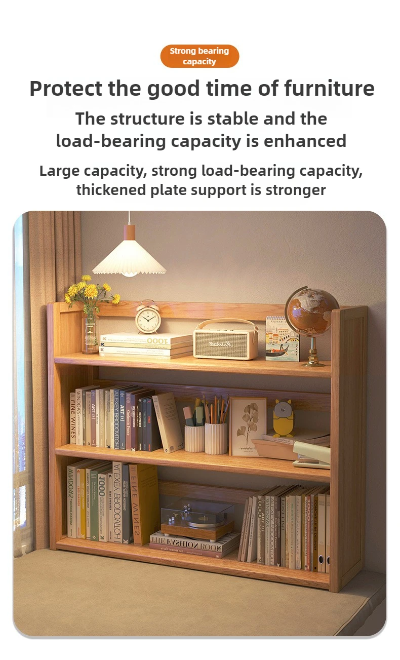 Simple desktop bookshelf dormitory multi-layer storage rack home student desk finishing shelf solid wood with extraction rack