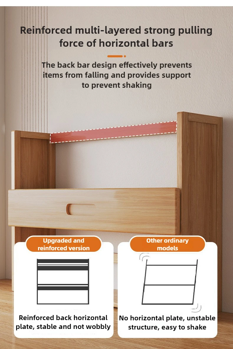 Simple desktop bookshelf dormitory multi-layer storage rack home student desk finishing shelf solid wood with extraction rack