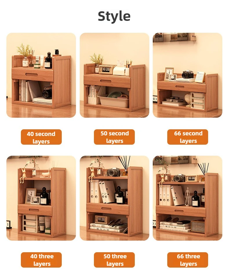Simple desktop bookshelf dormitory multi-layer storage rack home student desk finishing shelf solid wood with extraction rack