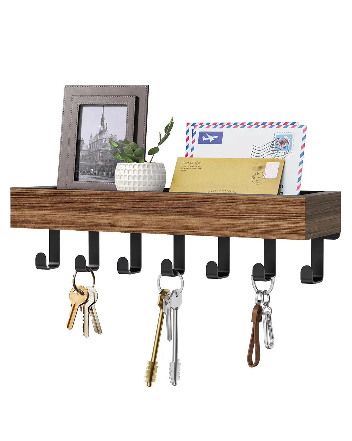 Rustic Wooden Key Holder with 6 Hooks Storage Tray Easy Install Wall-Mounted Organizer for Keys Mail and More for Bedroom Office Rustic Wooden Key Holder with 6 Hooks Storage Tray Easy Install Wall-Mounted Organizer for Keys Mail and More for Bedroom Office