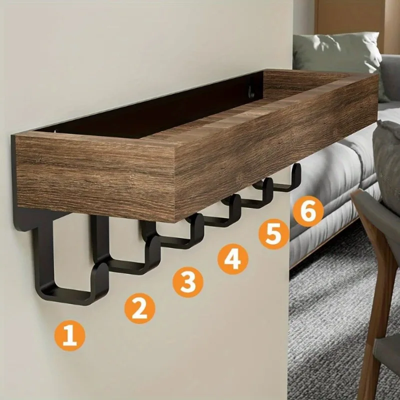Rustic Wooden Key Holder with 6 Hooks Storage Tray Easy Install Wall-Mounted Organizer for Keys Mail and More for Bedroom Office Rustic Wooden Key Holder with 6 Hooks Storage Tray Easy Install Wall-Mounted Organizer for Keys Mail and More for Bedroom Office