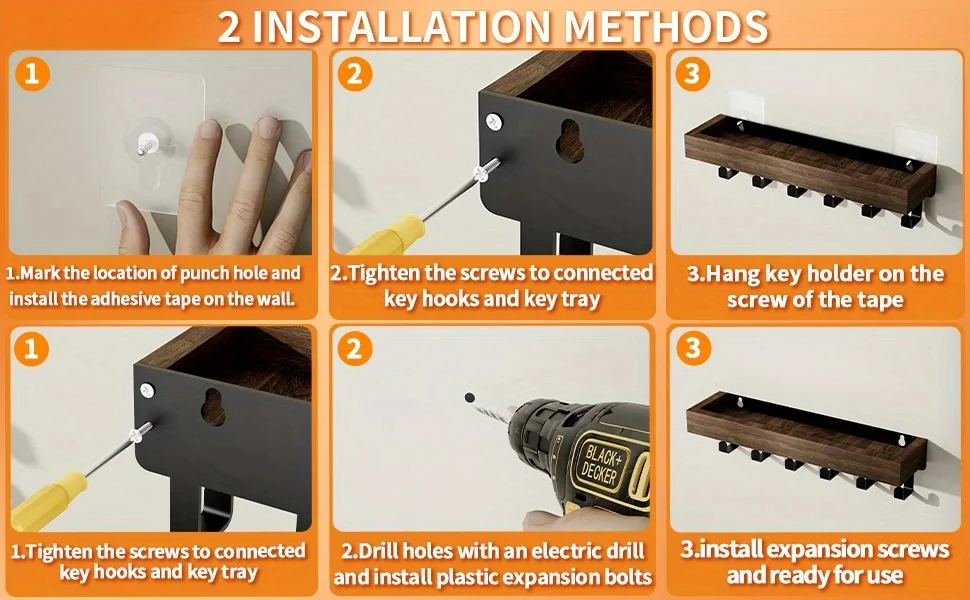 Rustic Wooden Key Holder with 6 Hooks Storage Tray Easy Install Wall-Mounted Organizer for Keys Mail and More for Bedroom Office Rustic Wooden Key Holder with 6 Hooks Storage Tray Easy Install Wall-Mounted Organizer for Keys Mail and More for Bedroom Office