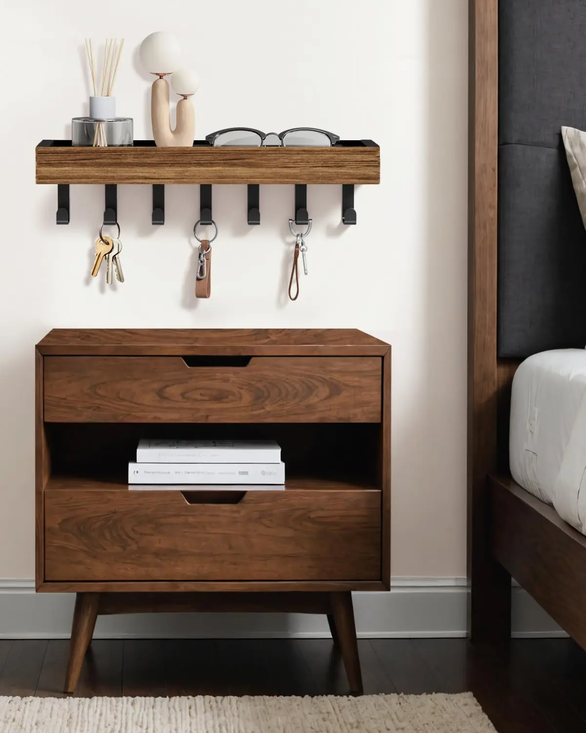 Rustic Wooden Key Holder with 6 Hooks Storage Tray Easy Install Wall-Mounted Organizer for Keys Mail and More for Bedroom Office Rustic Wooden Key Holder with 6 Hooks Storage Tray Easy Install Wall-Mounted Organizer for Keys Mail and More for Bedroom Office