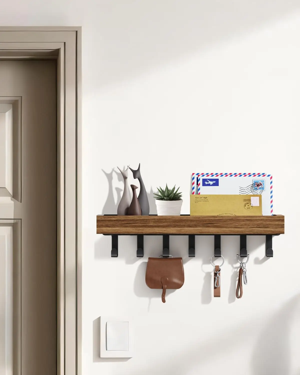 Rustic Wooden Key Holder with 6 Hooks Storage Tray Easy Install Wall-Mounted Organizer for Keys Mail and More for Bedroom Office Rustic Wooden Key Holder with 6 Hooks Storage Tray Easy Install Wall-Mounted Organizer for Keys Mail and More for Bedroom Office