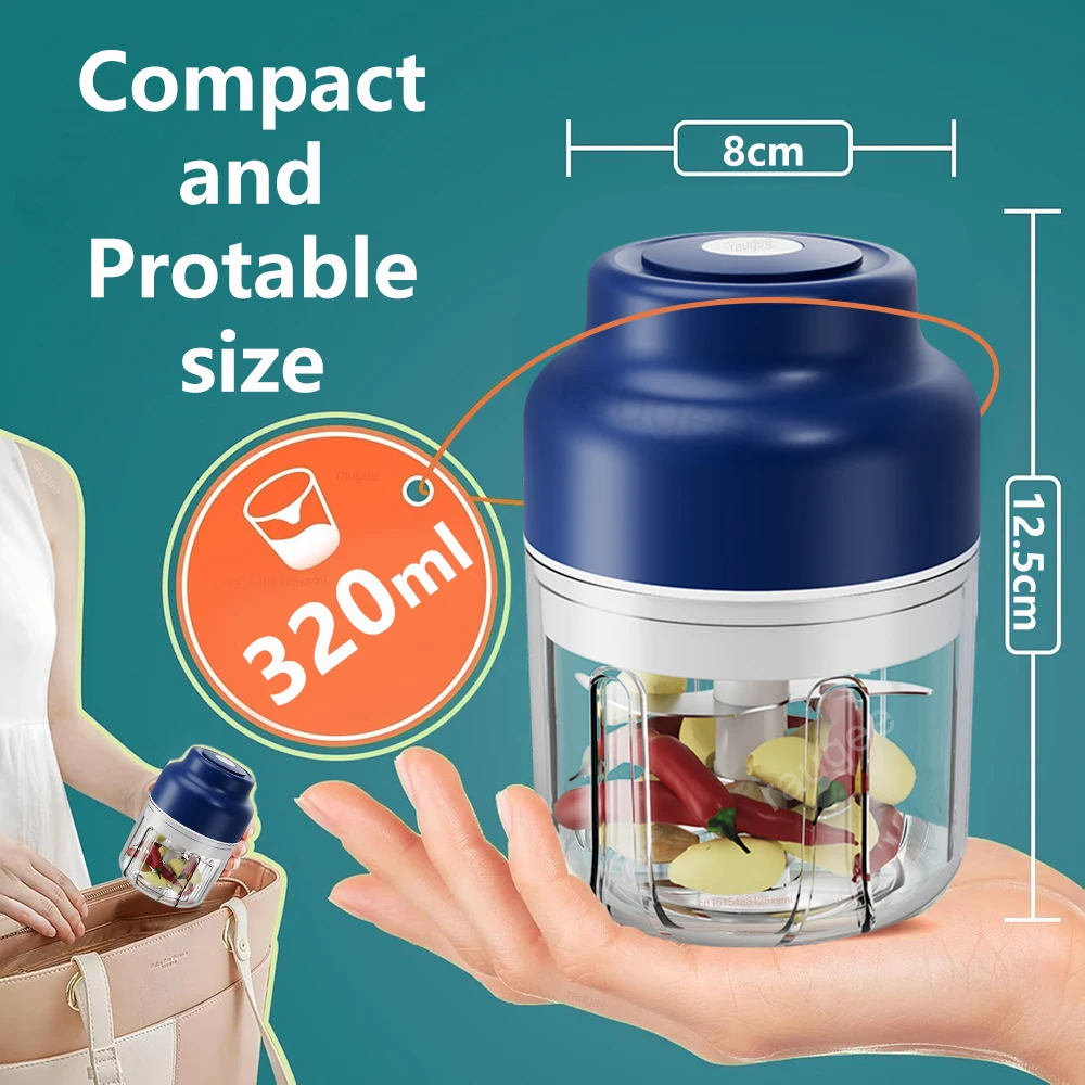 Electric Food Chopper 320ml Electric Garlic Chopper USB Rechargeable Meat Grinder Garlic Press Portable Blender Electric Food Chopper 320ml Electric Garlic Chopper USB Rechargeable Meat Grinder Garlic Press Portable Blender
