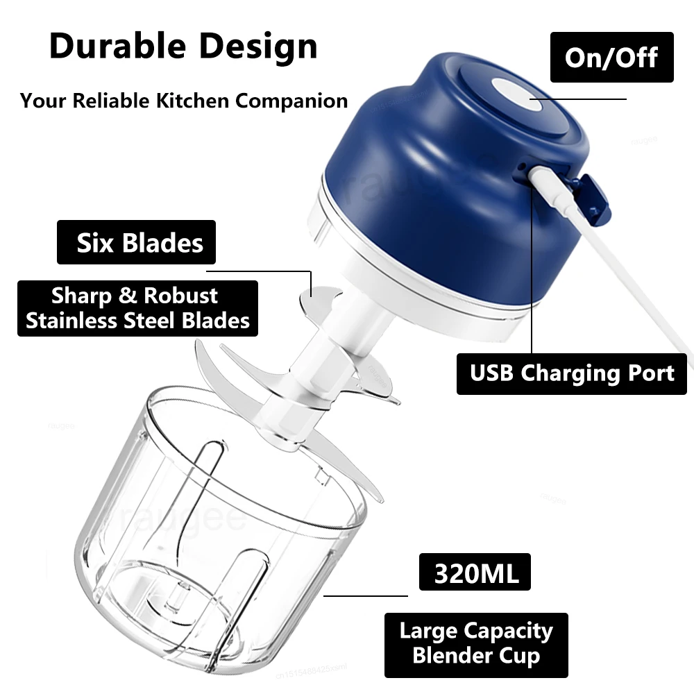 Electric Food Chopper 320ml Electric Garlic Chopper USB Rechargeable Meat Grinder Garlic Press Portable Blender
